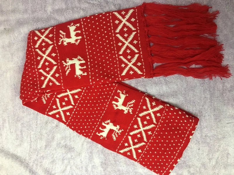 Home-made Couple Wool Warm Fawn Knitted Scarf Christmas Snowflake Fawn Scarf Double-sided Fashion Scarf