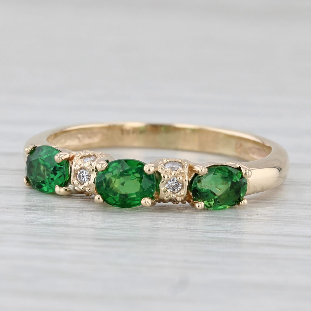 0.88ctw Green Chrome Diopside Diamond Ring 14k Yellow Gold Stackable Size 8.75
