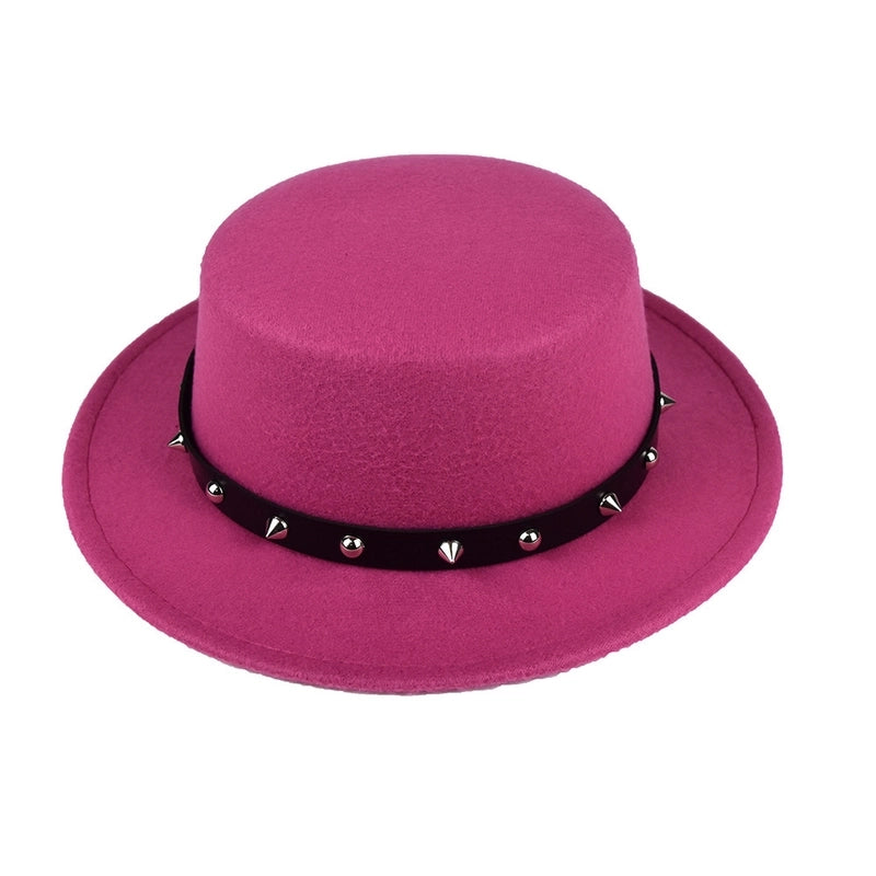 British Style Belt Flat Top Hat Personality Street Performance Woolen Hat Classic Jazz Hat
