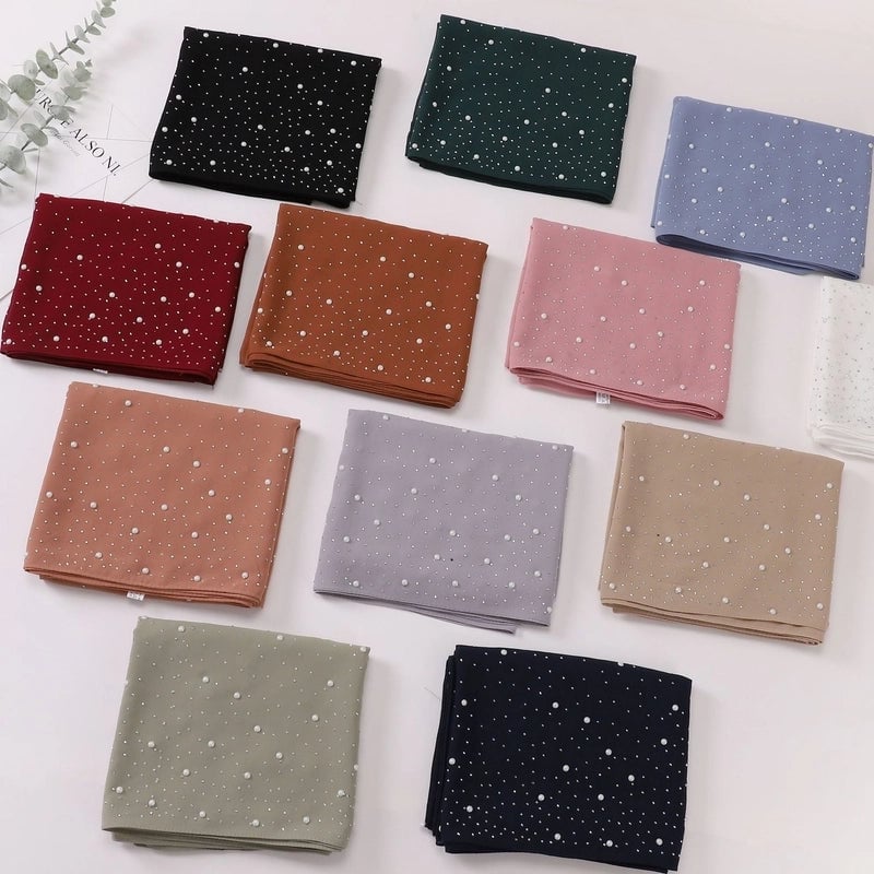 Pearl Chiffon Ceramic Gypsophila Hot Drill Long Scarf Hui Scarf Indonesia Middle East Africa Turban