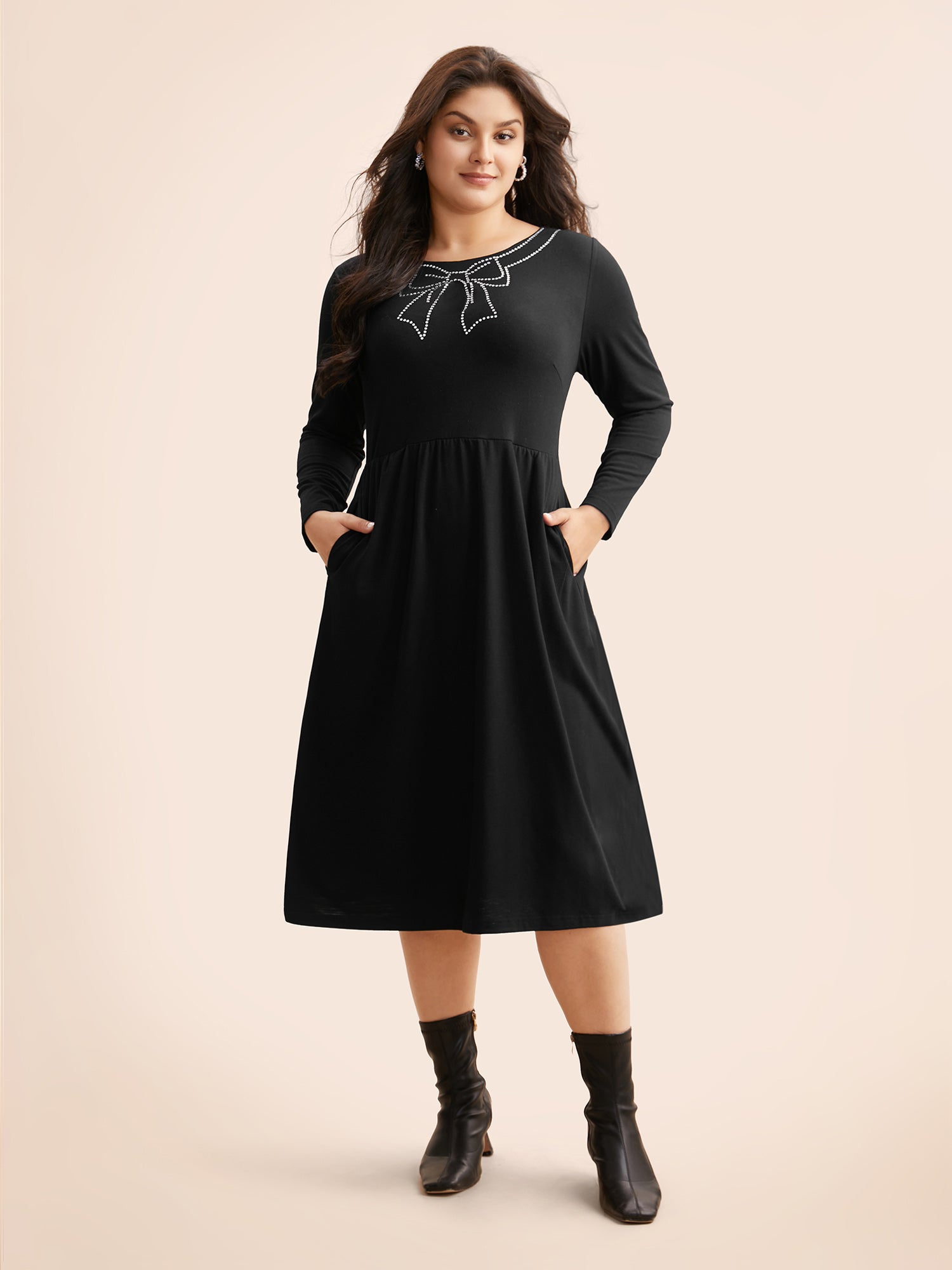 Round Neck Bowknot Rhinestone Dress