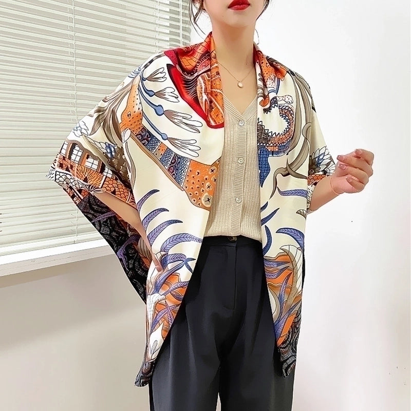 Women's Elegant Business Color Block Polyester Printing Silk Scarf