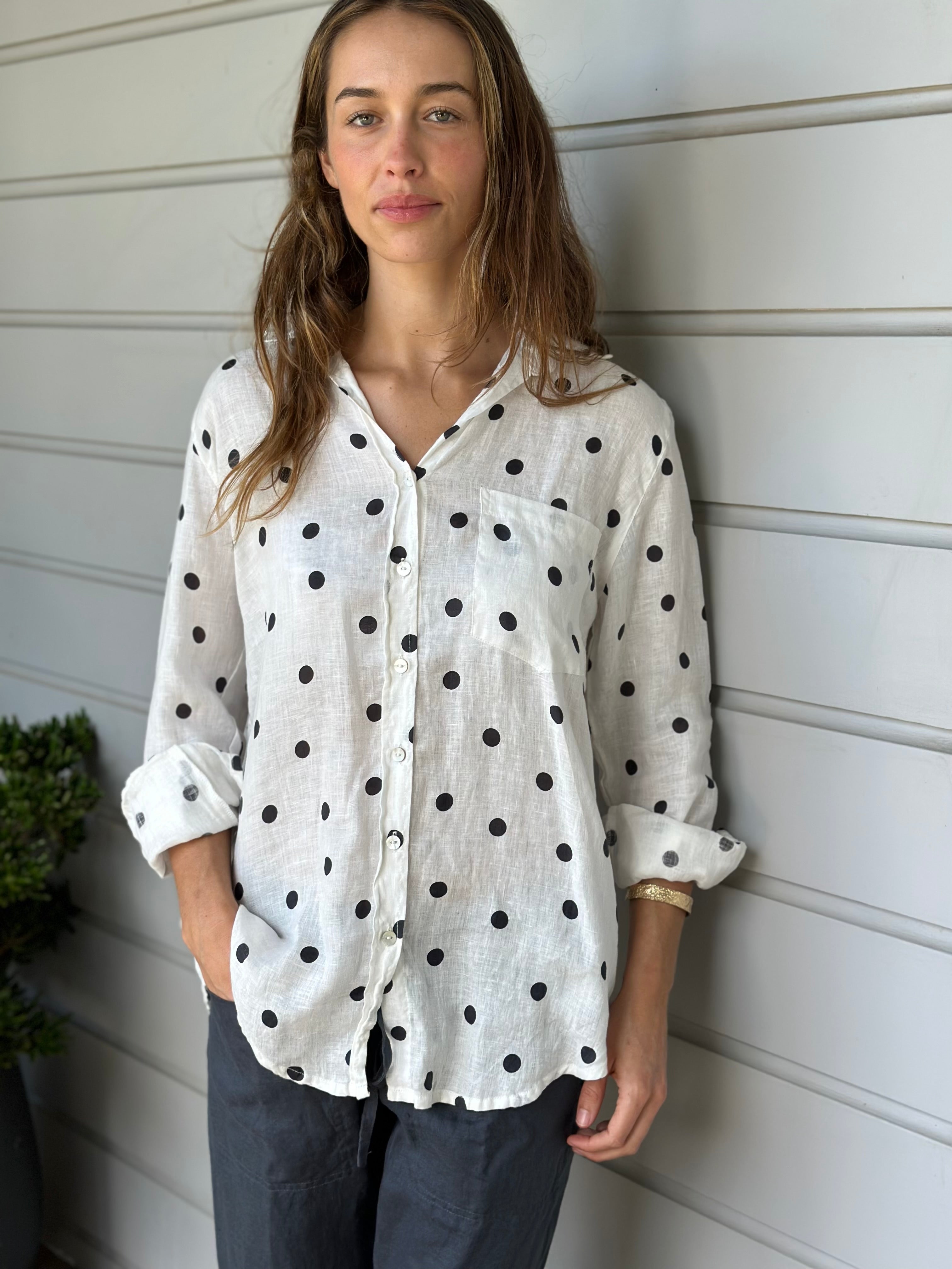 erika shirt -  charcoal spot linen