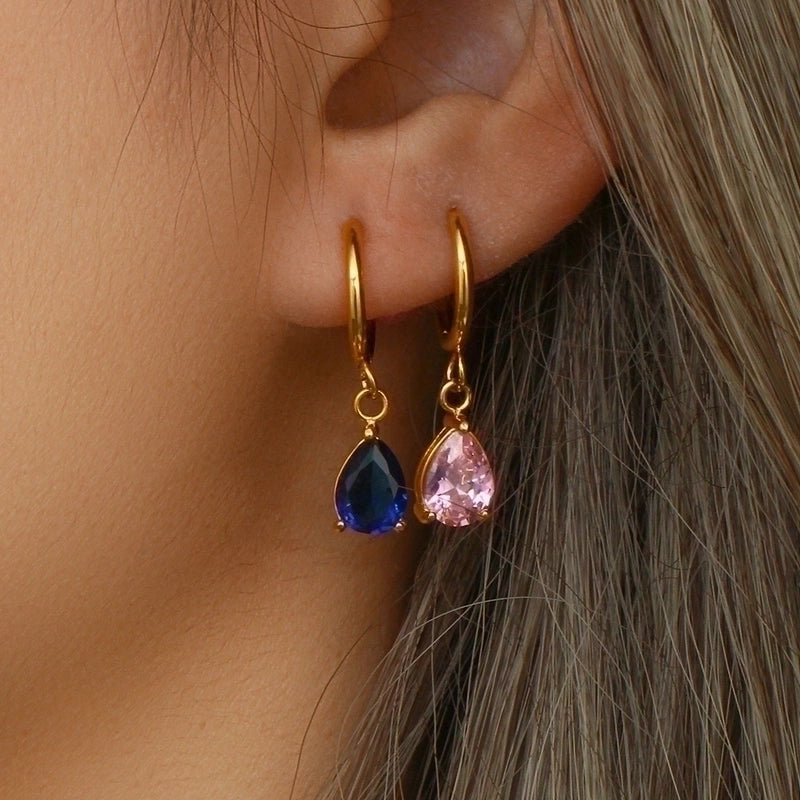 Fashion Water Droplets Plating Inlay 304 Stainless Steel Zircon 18K Gold Plated Drop Earrings