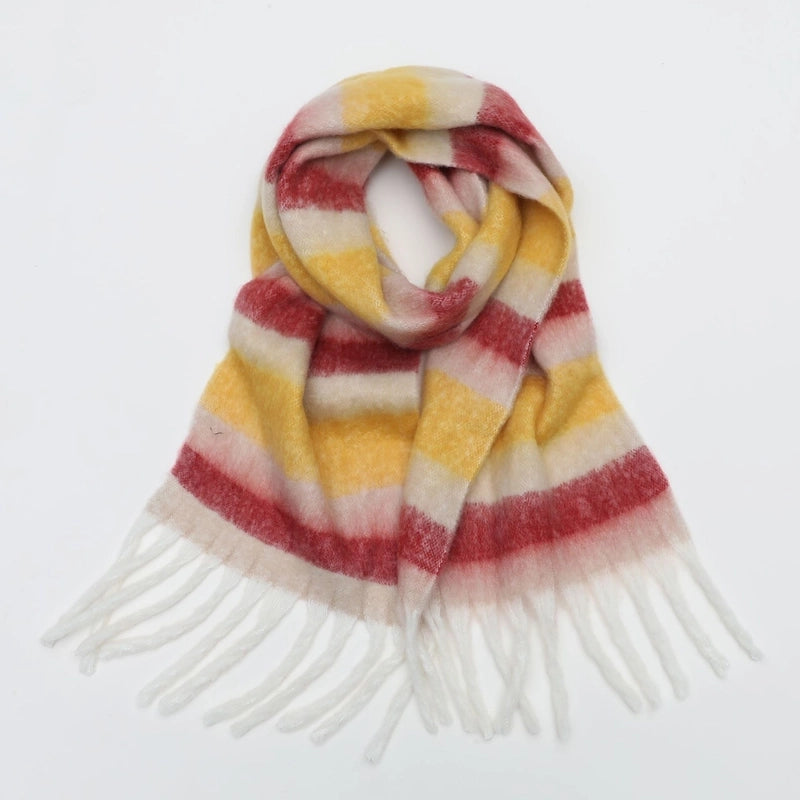 Autumn And Winter Scarf Cashmere Thickened Warm Striped Plaid Scarf Women's Fashion Tassel Long Men's And Women's Scarf Couple