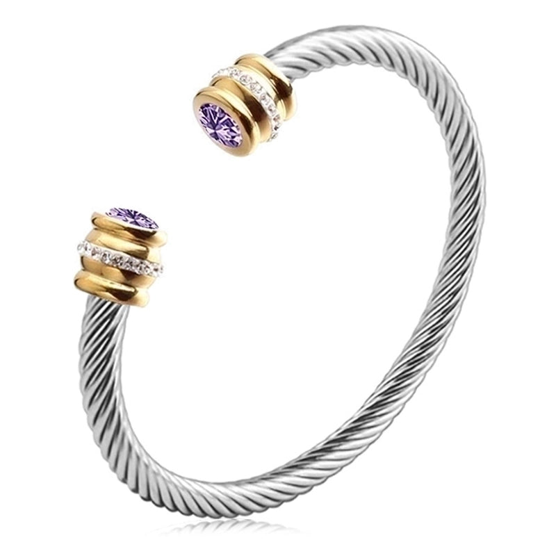 3 Pieces Minimalist Solid Color Stainless Steel Inlay Zircon Cuff Bracelets