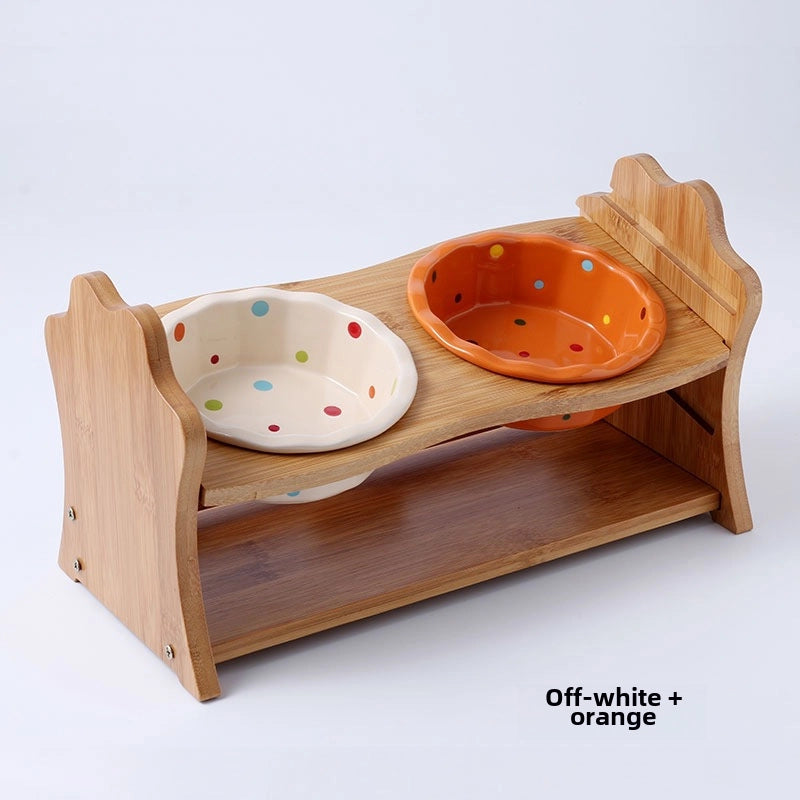Ceramic Cat Bowl Stand Neck Protection Anti-black Chin Feeding Bowl Small Dog Teddy Inclined Cat Food Supplies