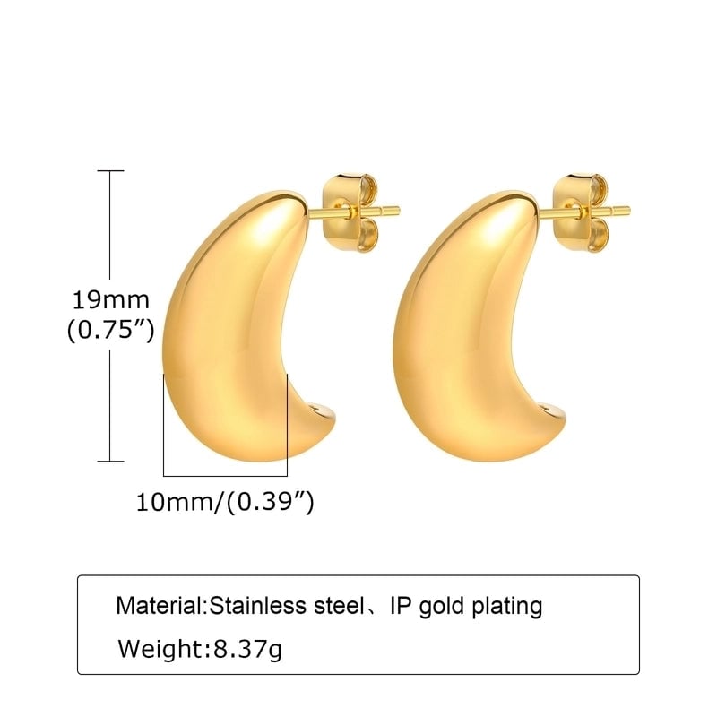 1 Pair Minimalist C Shape Plating Stainless Steel Ear Studs