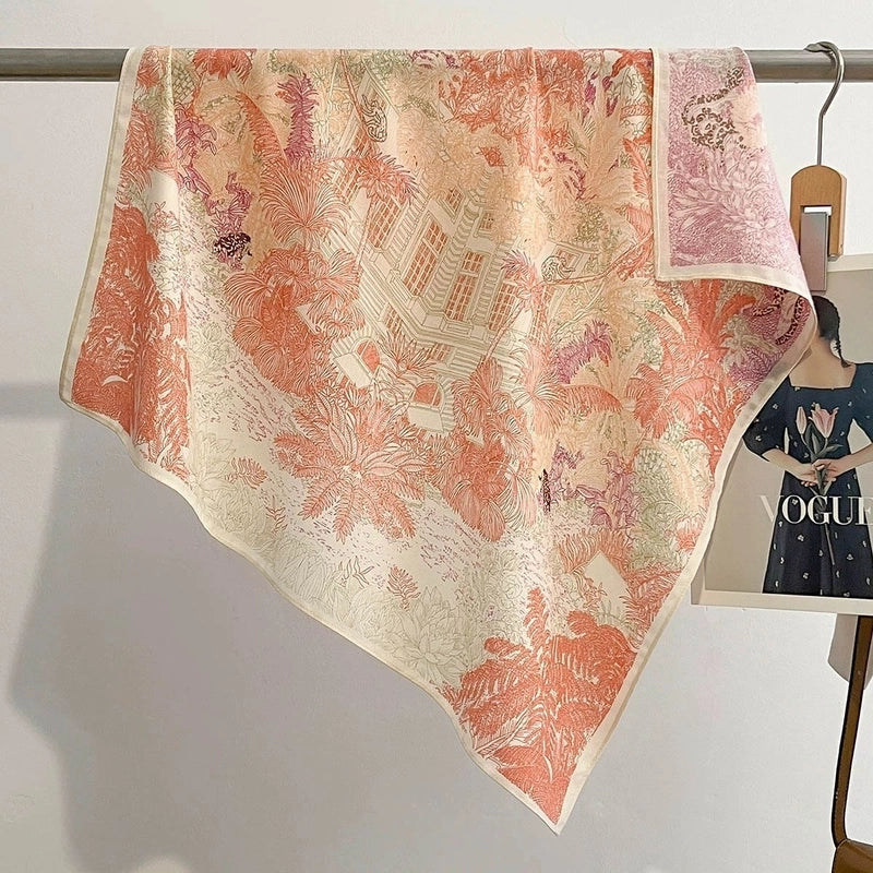 Women's Elegant Flower Polyester Silk Scarf