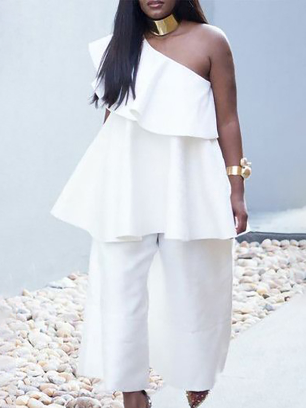 Loose Sleeveless Asymmetric Double Layered Solid Color One-shoulder Vest Top