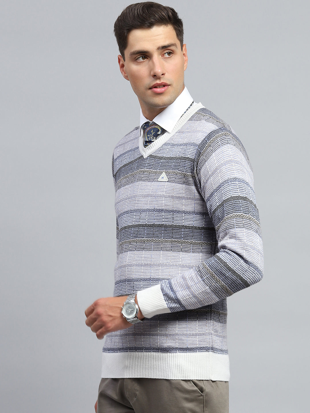 Men Multicolor Check V Neck Full Sleeve Pullover