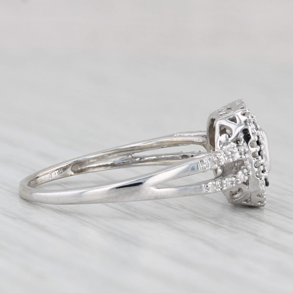 0.23ctw Black White Diamond Halo Engagement Ring 10k White Gold Size 8.75