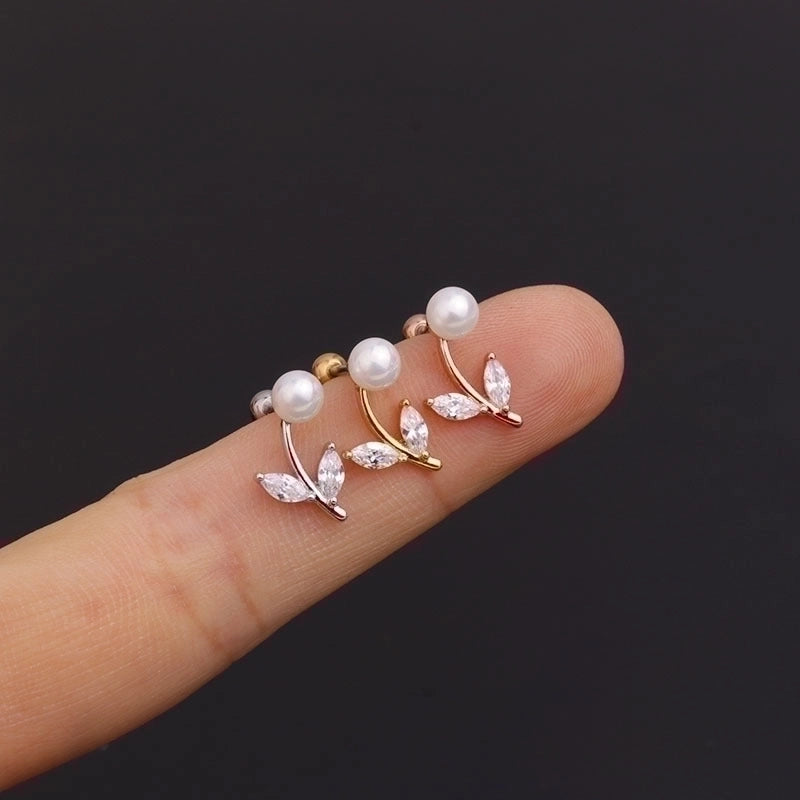 Ear Cartilage Rings & Studs Minimalist Flower 316L Stainless Steel  Copper Inlaid Pearls