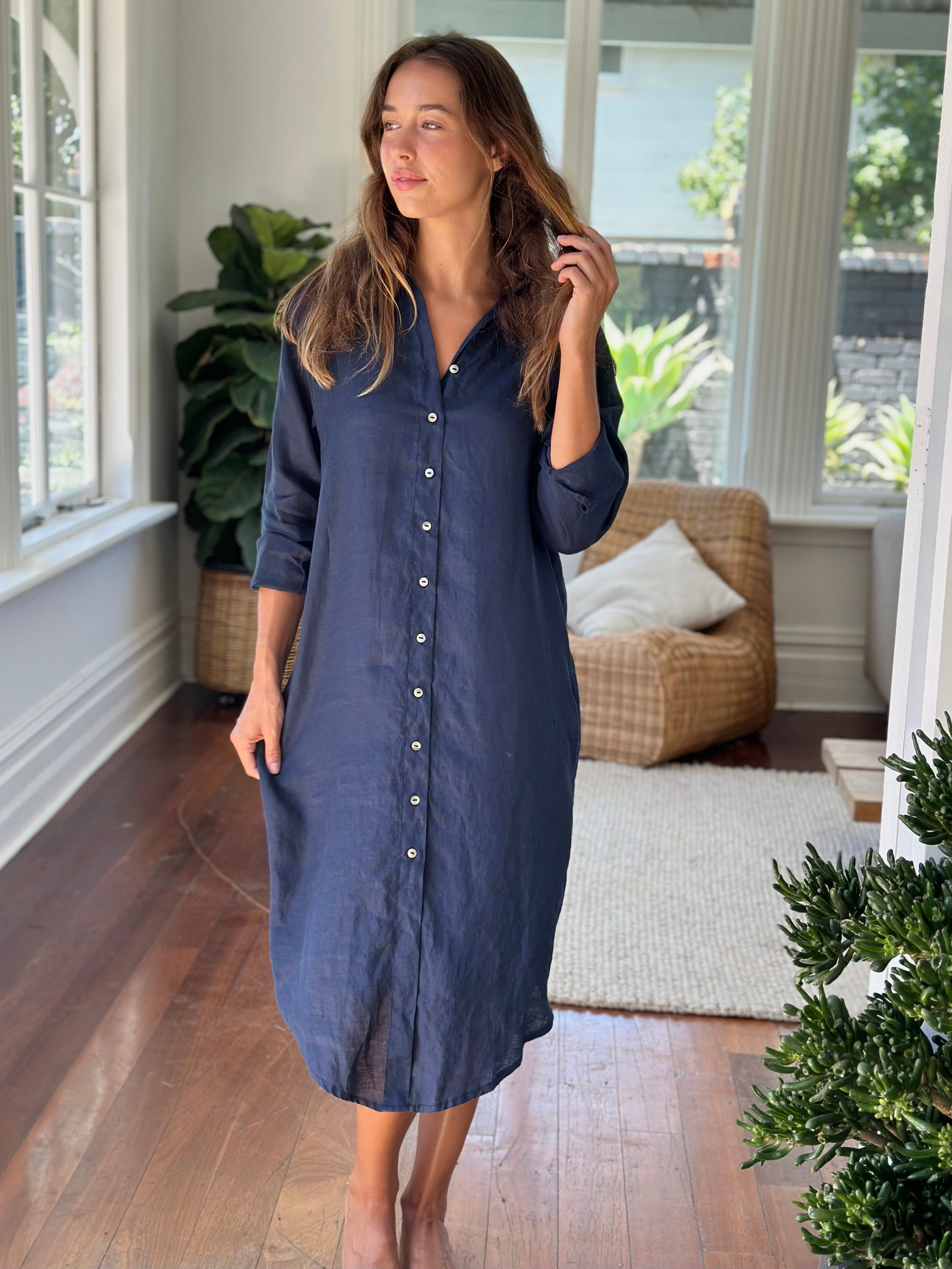 elena shirtdress - navy linen
