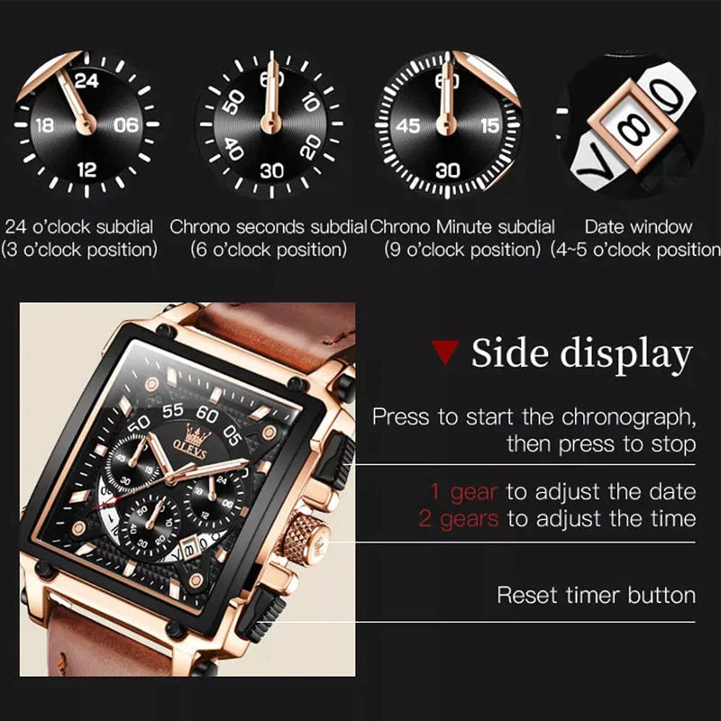 【Olevs】Luminous Luxury Square Business Automatic Mechanical Watch