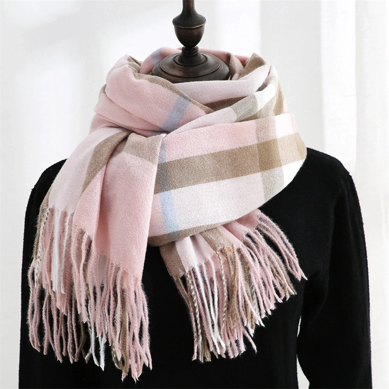 Women's Minimalist Classic Style Plaid Imitation Cashmere Scarf
