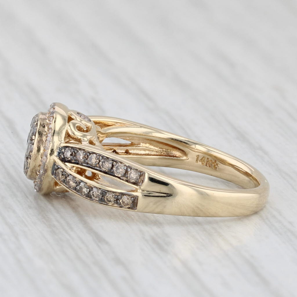 0.34ctw Brown Diamond Cluster Halo Engagement Ring 14k Yellow Gold Size 5
