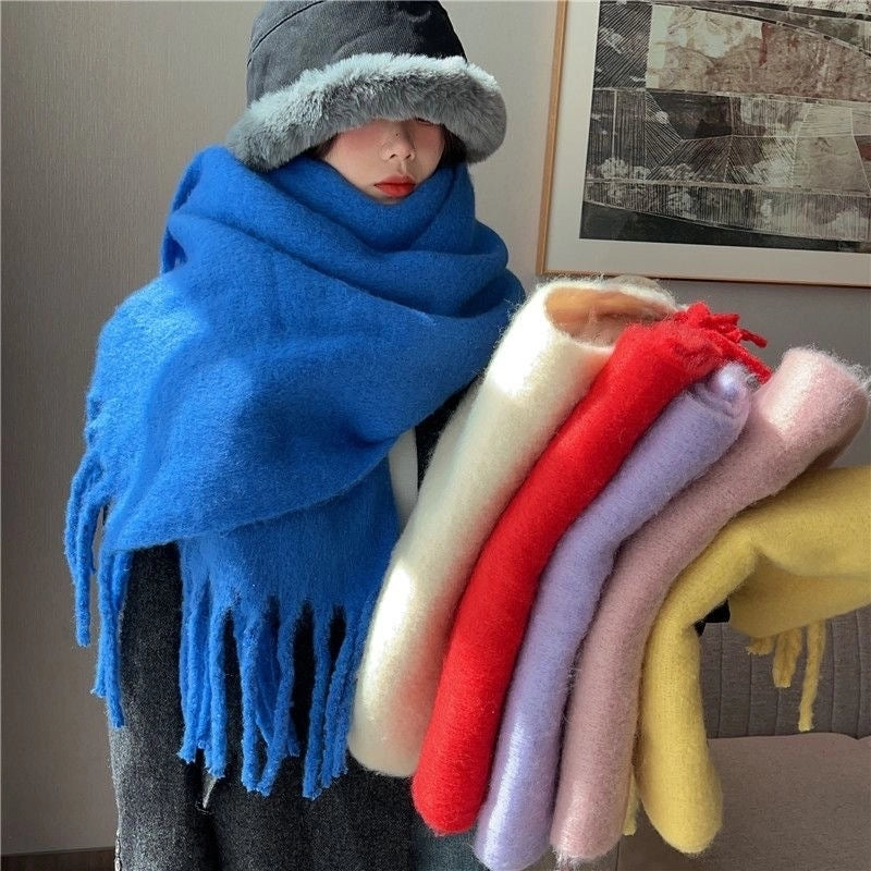 Women's Scarf Winter Solid Color Mohair Thickened New High-grade White Lazy Shawl Scarf Warm Fashion