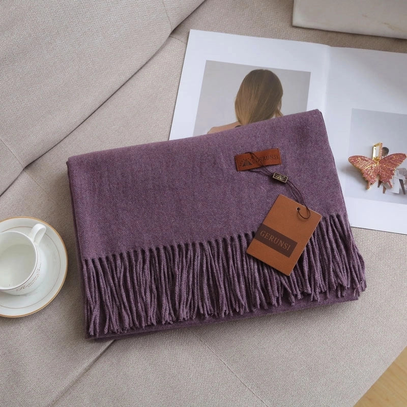 Unisex Retro Preppy Style Solid Color Imitation Cashmere Tassel Scarf