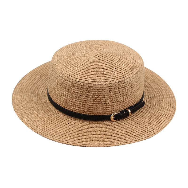 Fashion Sunshade Sunscreen Short Brim Flat-top Straw Hat