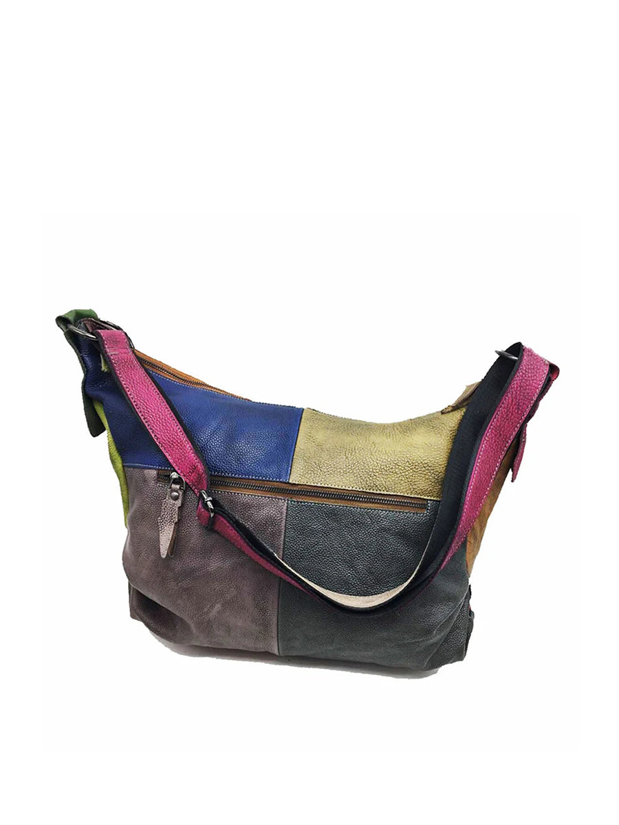 Retro Contrast Color Leather Crossbody Bag
