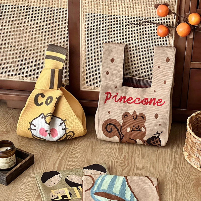 Small Square Bag Women's Handbag Special-Interest Design Knitted Cartoon Hand Gift Knitted Vest Shoulder Messenger Bag