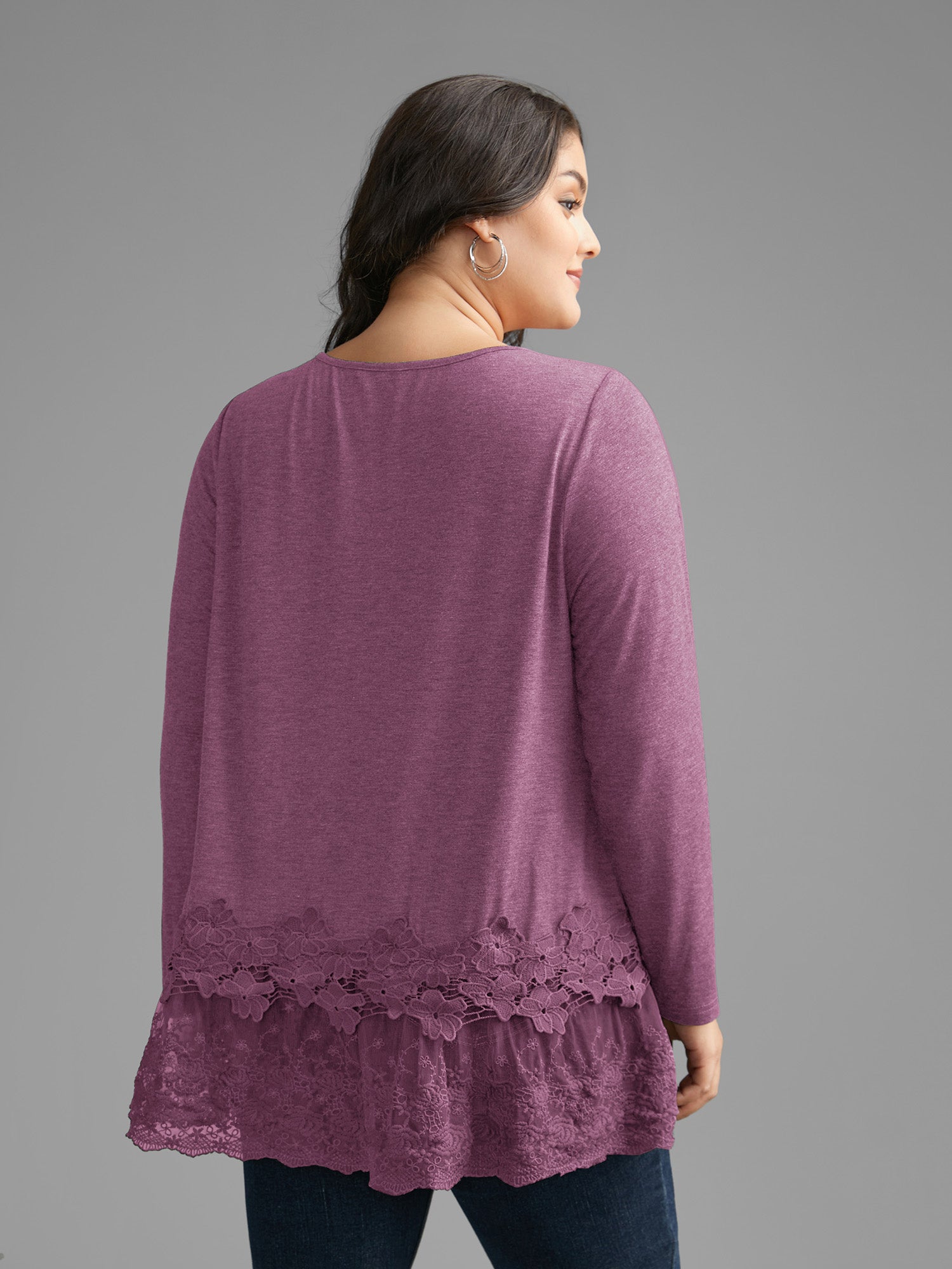 V Neck Lace Panel Jersey Top