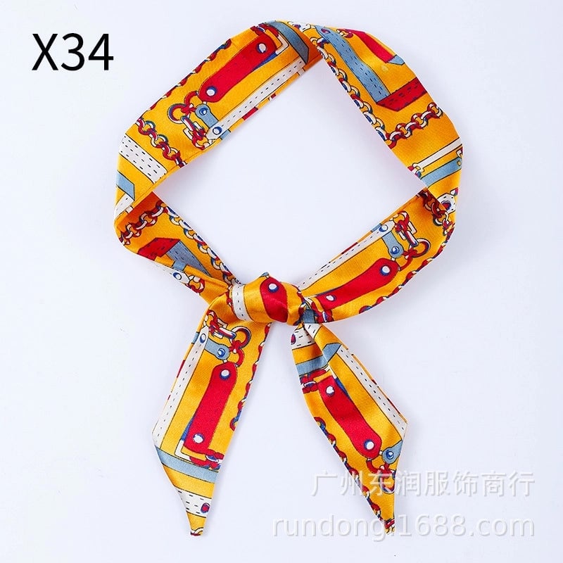 Silk Scarf Long Beveled Small Silk Scarf Double-layer Hair Belt Ribbon Decoration Tie Bag Hand Gift Box Silk Scarf