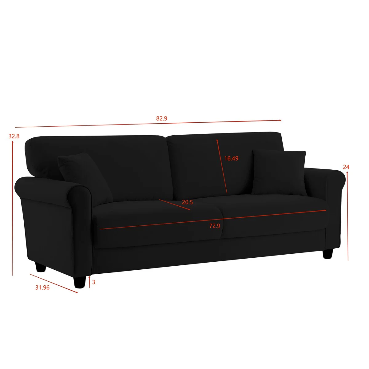 Classic Velvet Sofa Couch with Hardwood Frame, Upholstered Couch, Rounded Arms