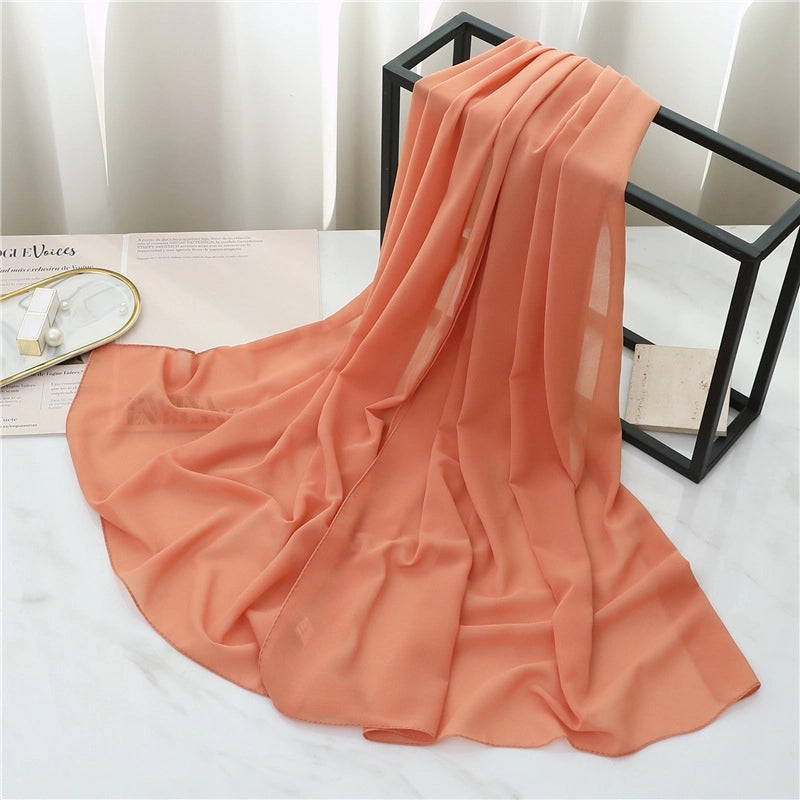 Pearl Chiffon Scarf Solid Color Rectangular Scarf Women's Shawl Basic Scarf