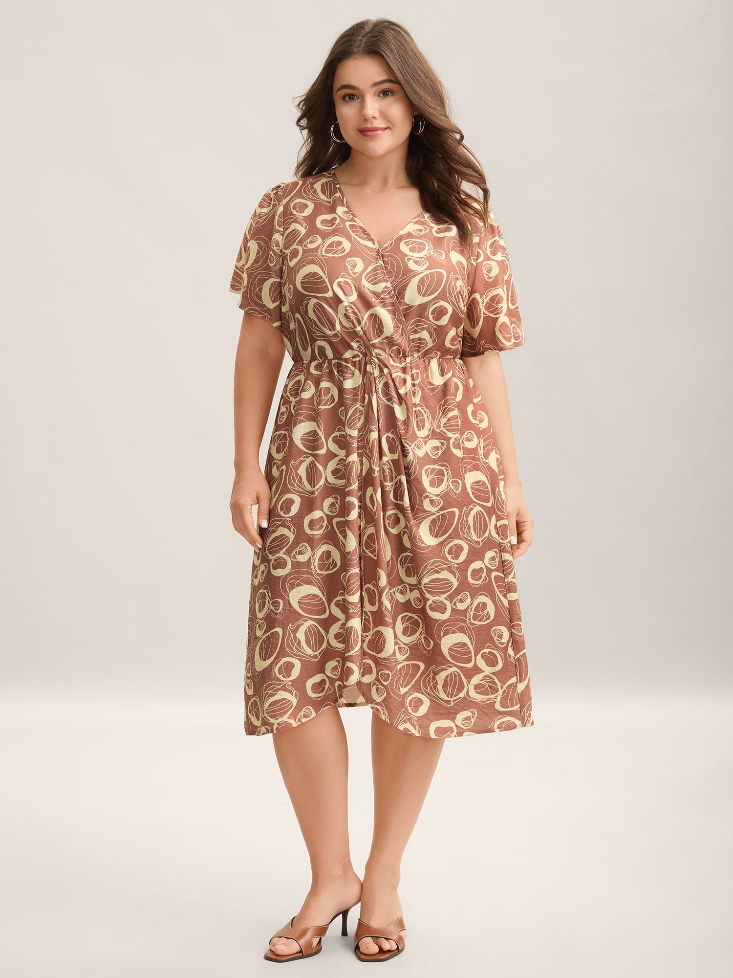 Rayon Bubble Print Stretchy Waist Pockets Midi Dress