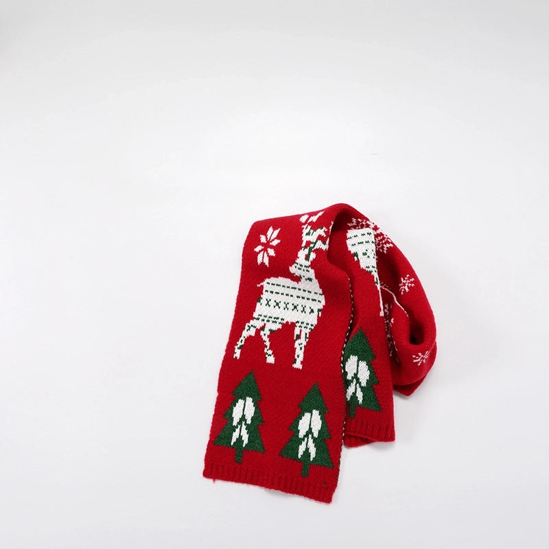 Winter New Wool Children's Christmas Scarf Christmas Fawn Men's And Women's Knitted Scarf Christmas Tree Snowflake Scarf