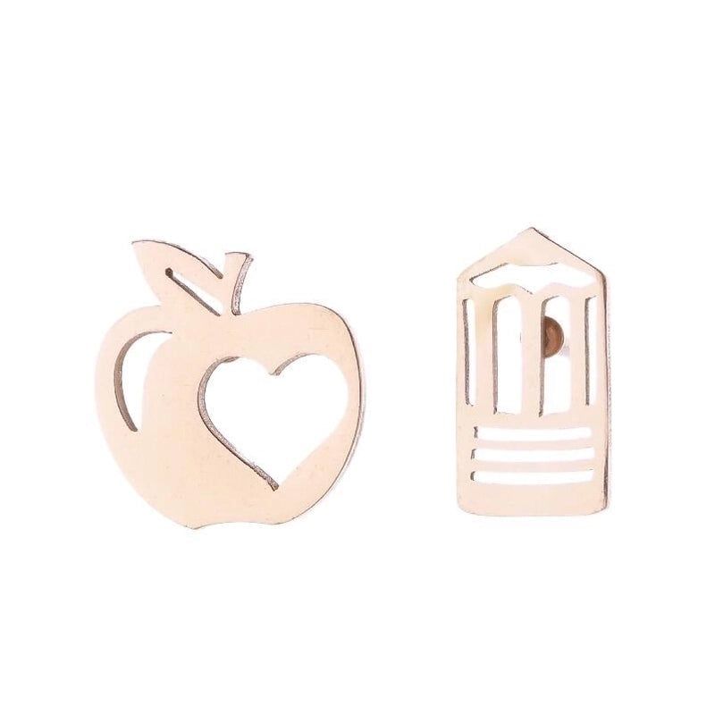 Minimalist Human Gingerbread Apple Stainless Steel Plating Hollow Out Ear Studs 1 Pair