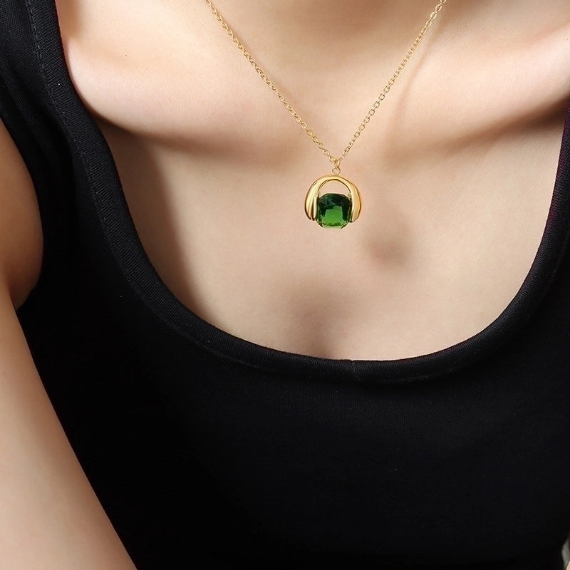 Fashion Square 304 Stainless Steel Artificial Crystal 18K Gold Plated Inlay Earrings Necklace