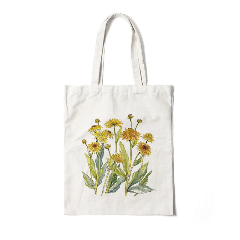 Women's Medium Canvas Flower Basic Classic Style Square Open Canvas Bag