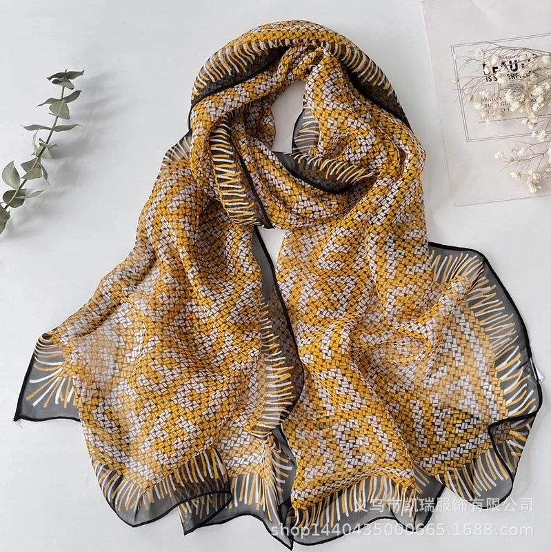 Women's Vacation Color Block Floral Polyester Silk Scarves