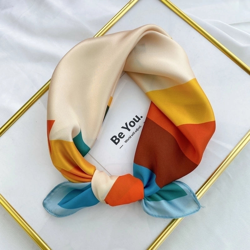 Fashion Contrast Color Printing Small Square Scarf