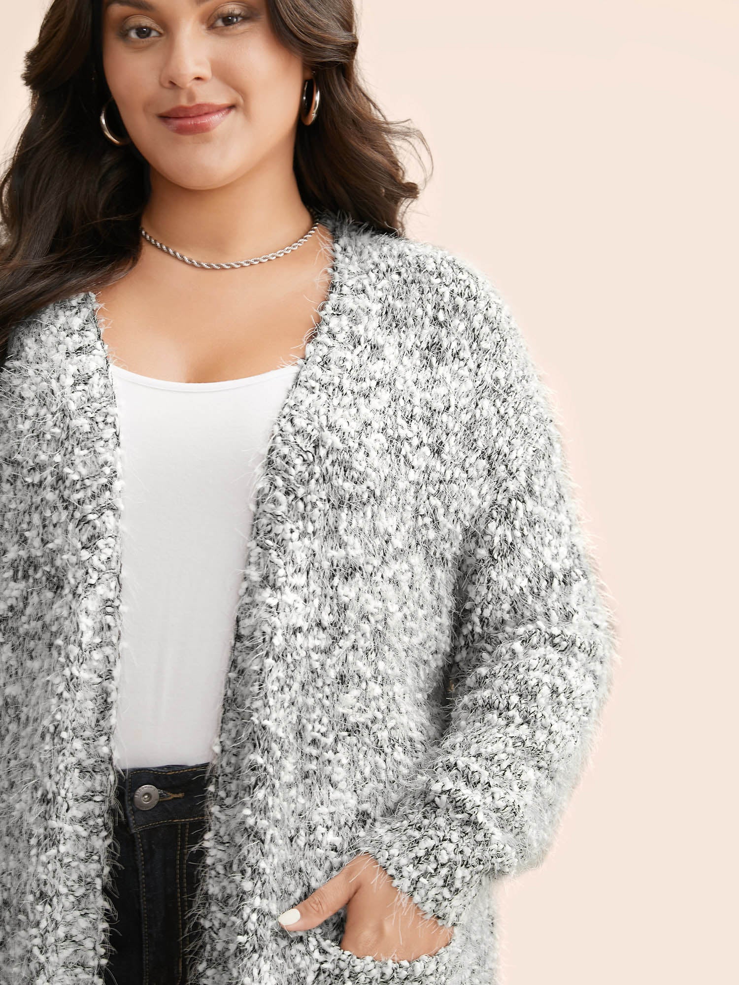 Texture Fluffy Open Front Cardigan