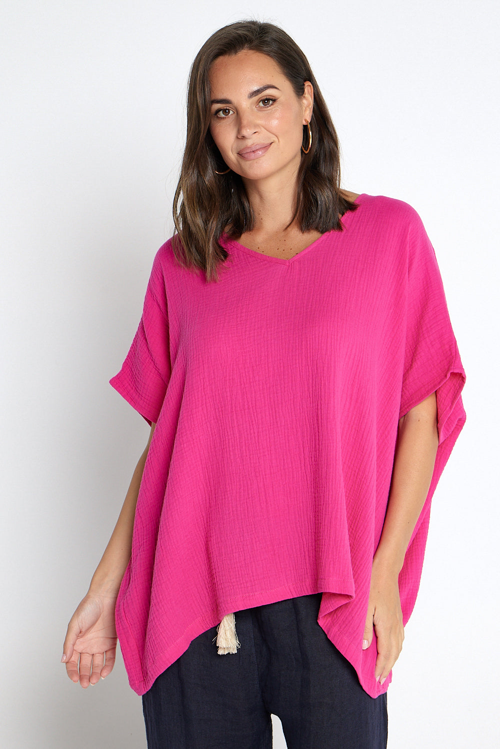 Fiji Cotton Muslin Top - Hot Pink