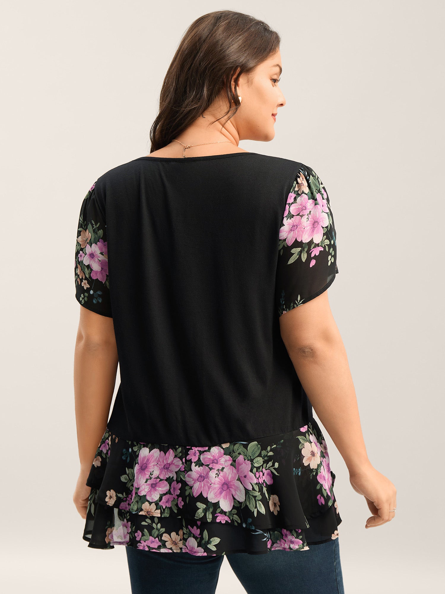 Floral Print Petal Sleeve Tiered Top