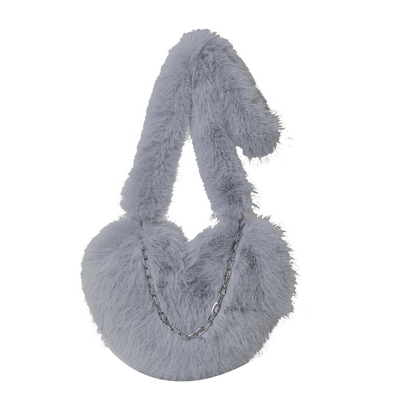 Women's Plush Solid Color Cute Heart-shaped Zipper Crossbody Bag