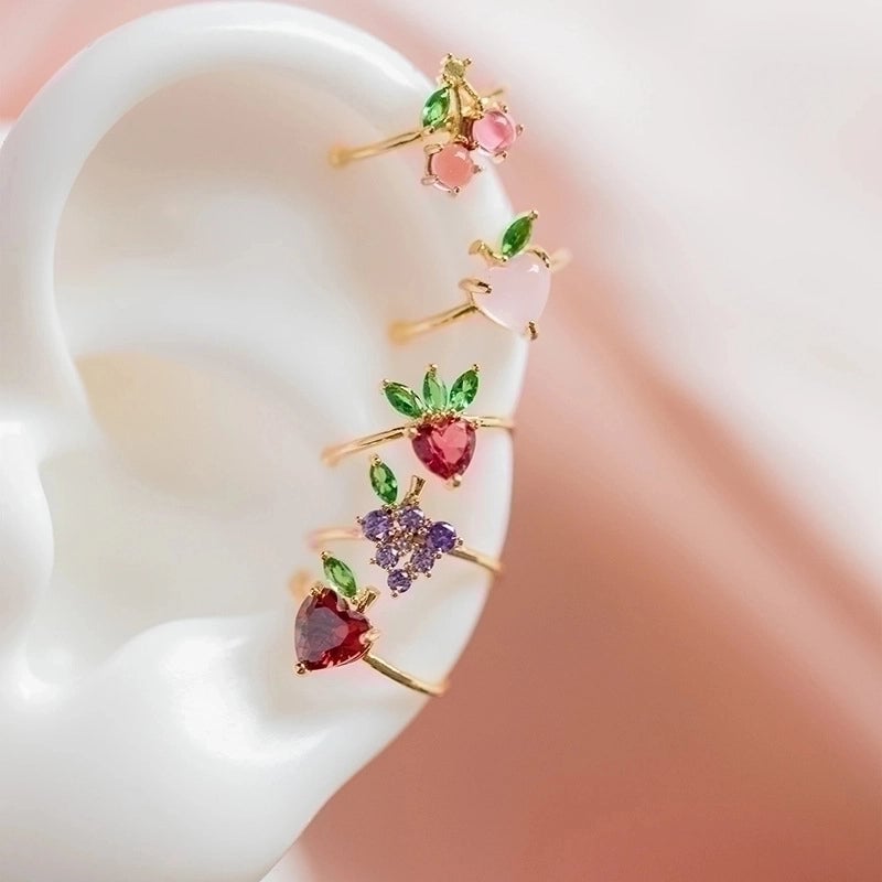Color Zirconium Cherry Peach Tropical Fruit Ear Bone Clip Women