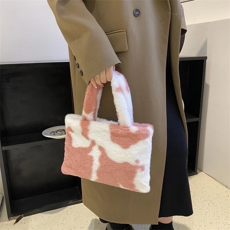 Women's Medium Plush Color Block Streetwear Square Magnetic Buckle Handbag