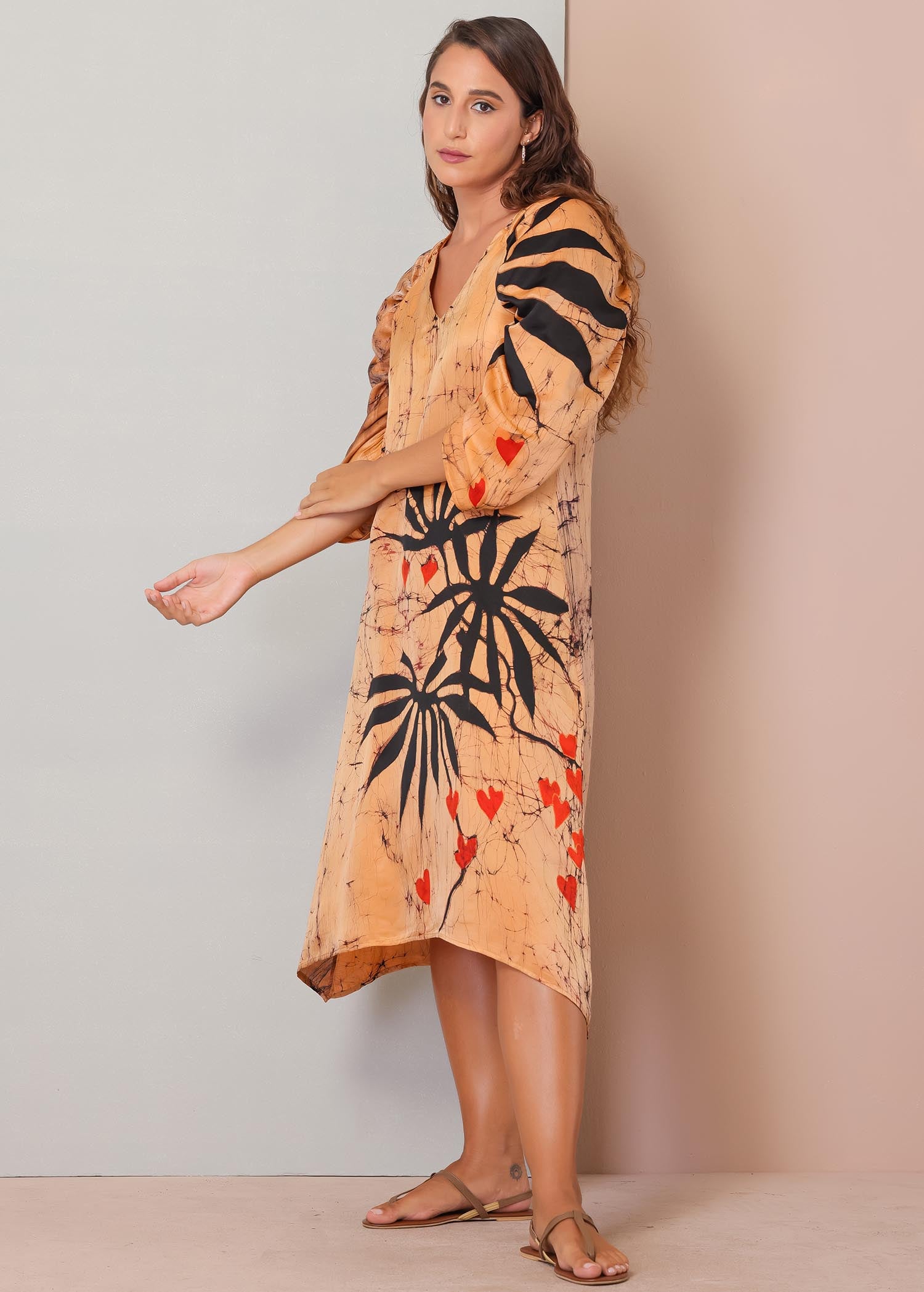 Tropical leaf batik printed dress