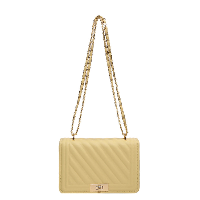 Women's Small Pu Leather Solid Color Vacation Classic Style Sewing Thread Square Lock Clasp Shoulder Bag