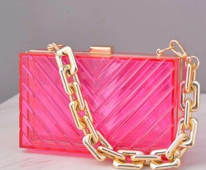 Pvc Metal Solid Color Square Evening Bags