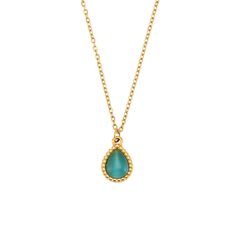 Retro Water Droplets 304 Stainless Steel Opal 18K Gold Plated Plating Pendant Necklace