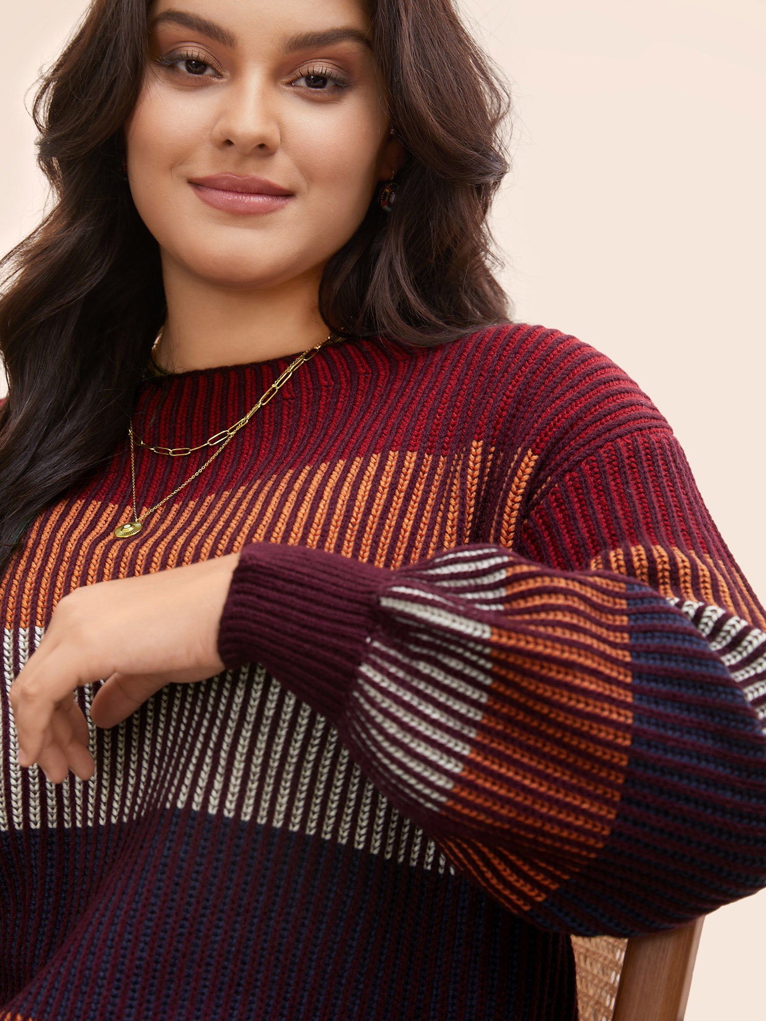 Textured Striped Contrast Patchwork Pullover