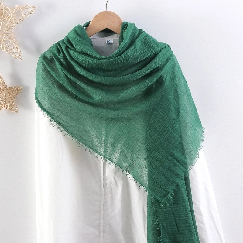 Hot Selling Solid Color Pleated Cotton And Linen Scarf Women's Bag Headscarf Crumpled Hair Fringe Bubble Scarf Women's Scarf Cover Head