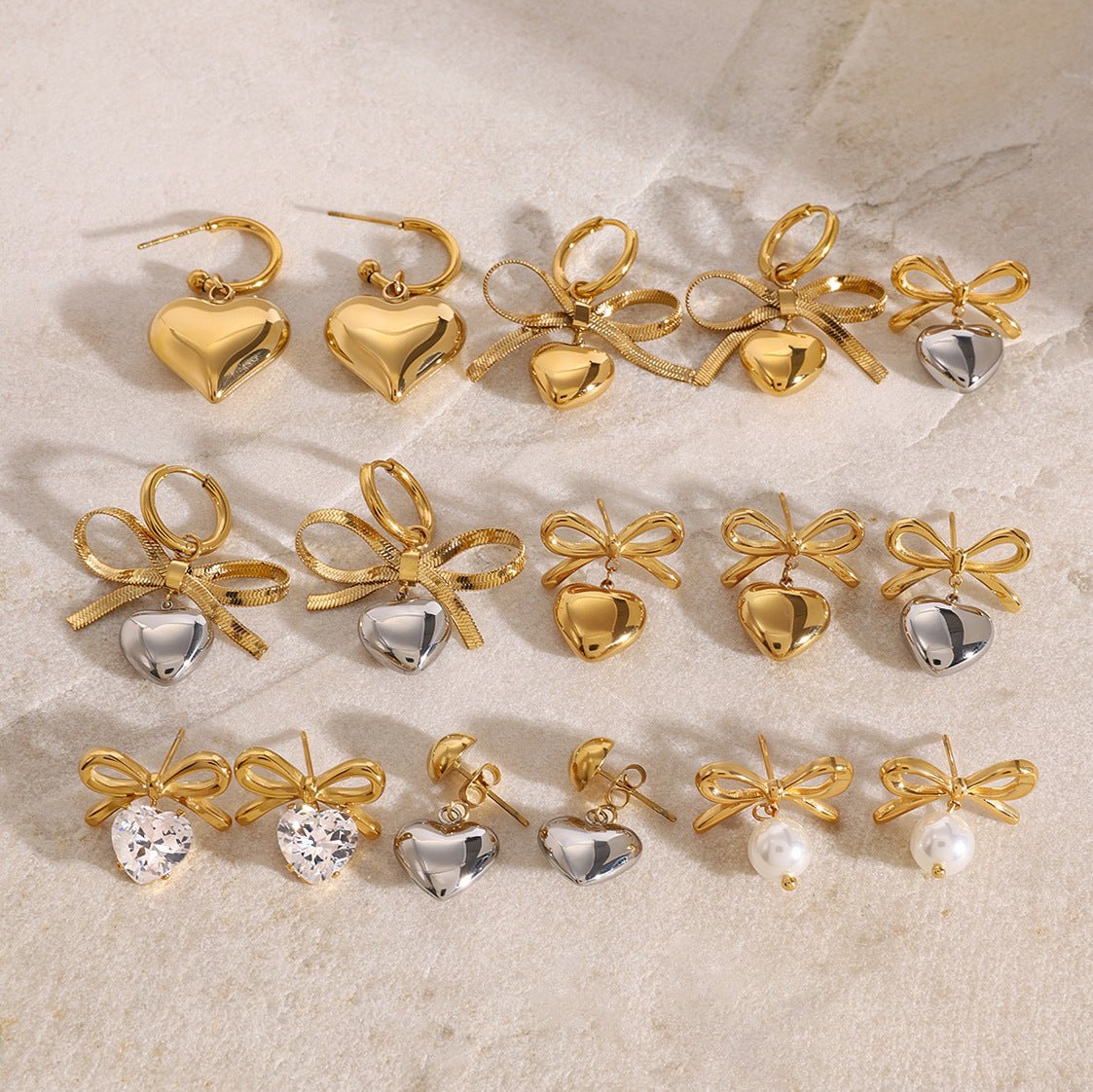 Jie Ding Stainless Steel Valentine'S Day Bow Earrings Zircon Heart Earrings Titanium Steel Earrings